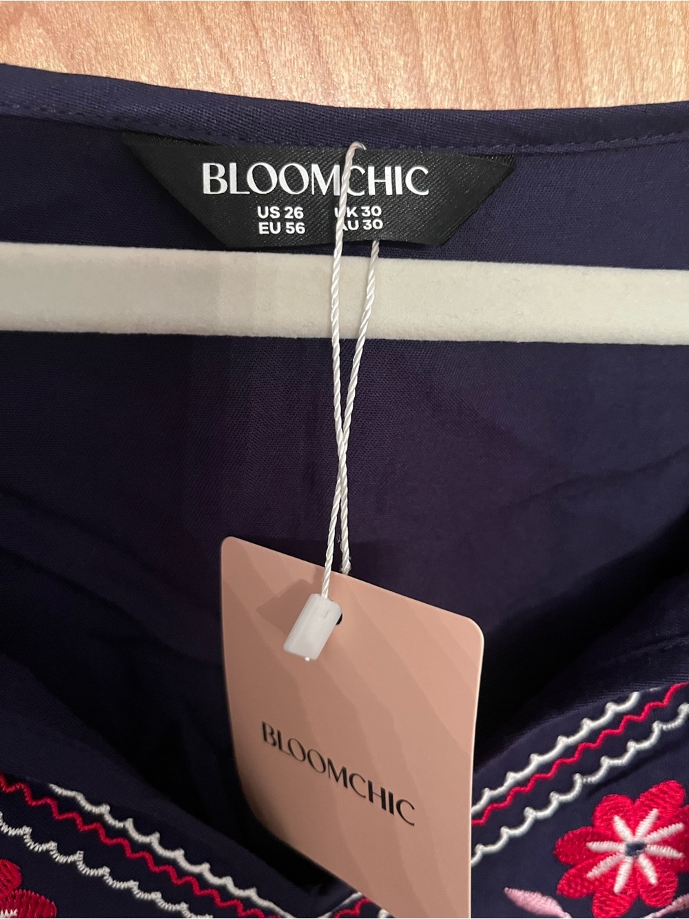BloomChic Navy Embroidered Midi Dress with Pink & White Accents - Picture 3 of 5